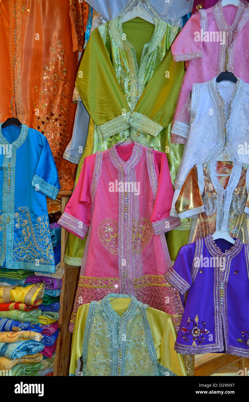 Smart silk robes, suitable for a wedding, Moroccan souk Stock Photo Alamy