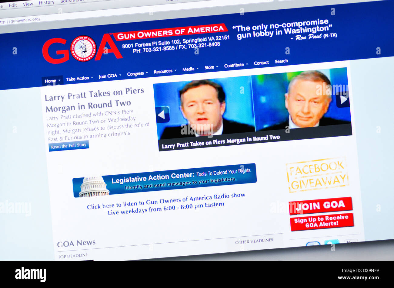 Gun Owners of America website Stock Photo Alamy