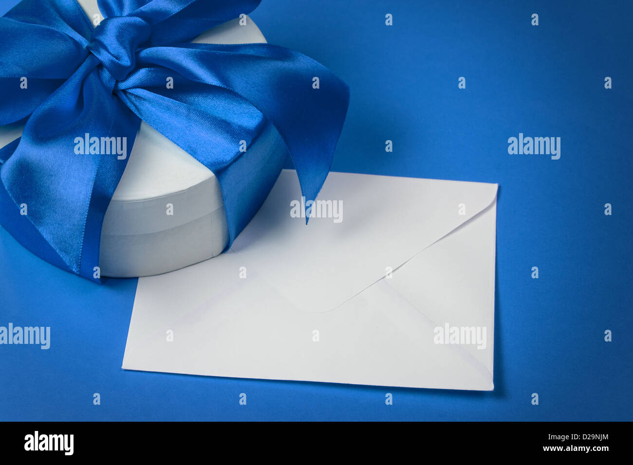background with gift box and envelope, space for text Stock Photo Alamy