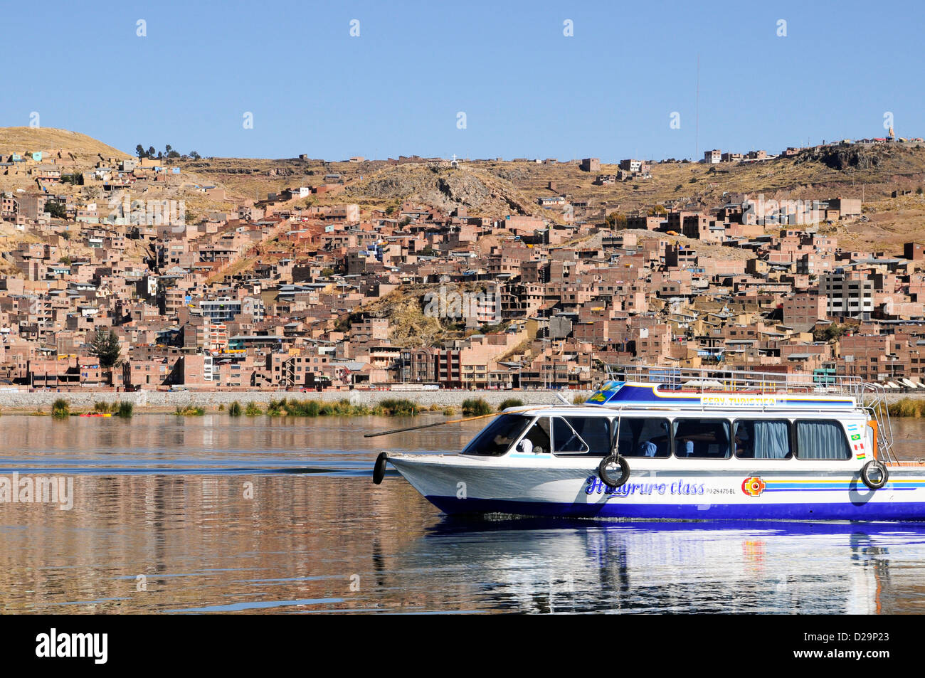 Boat Off Puno, Peru Stock Photo