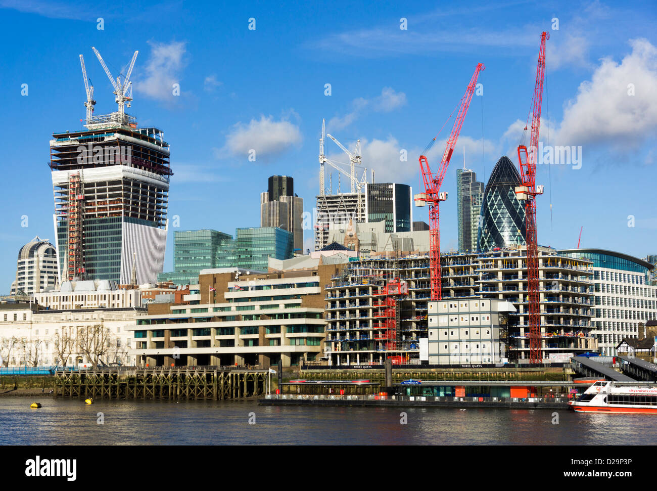 City of London - construction of new buildings including (L) the Walkie-Talkie, London city centre, UK Stock Photo