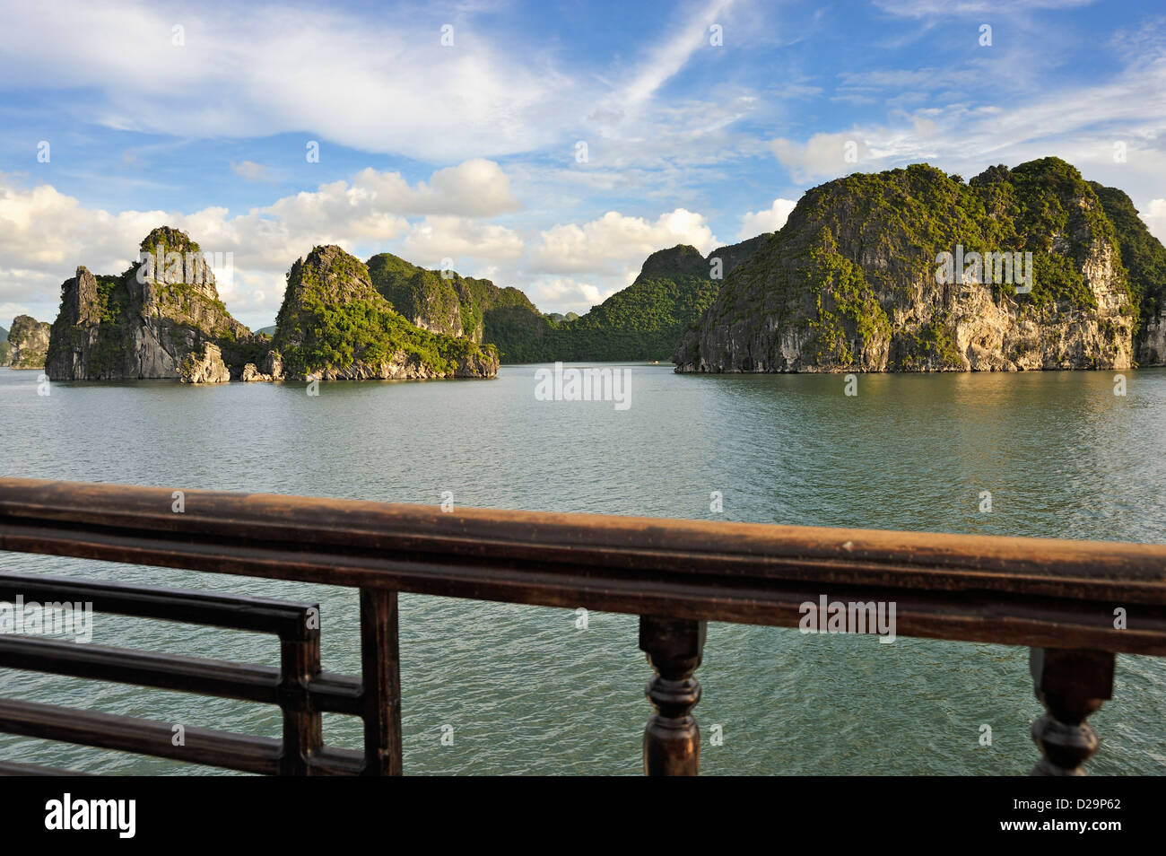 Ha long Bay, Vietnam in the evening from the deck of a cruise boat Stock Photo