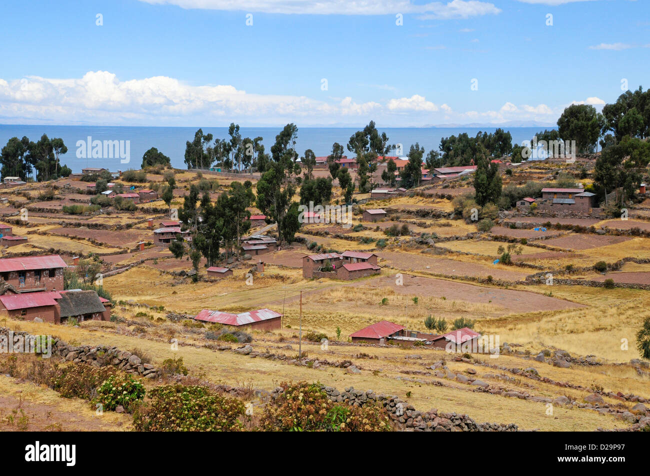 Village, Taquile Island, Lake Titicaca, Peru Stock Photo