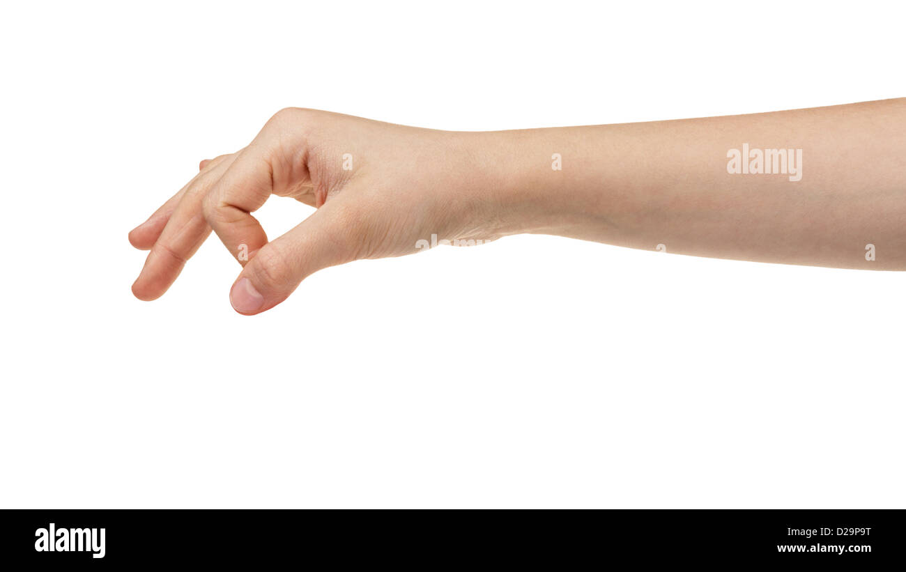 female teen hand holding something, isolated on white Stock Photo - Alamy