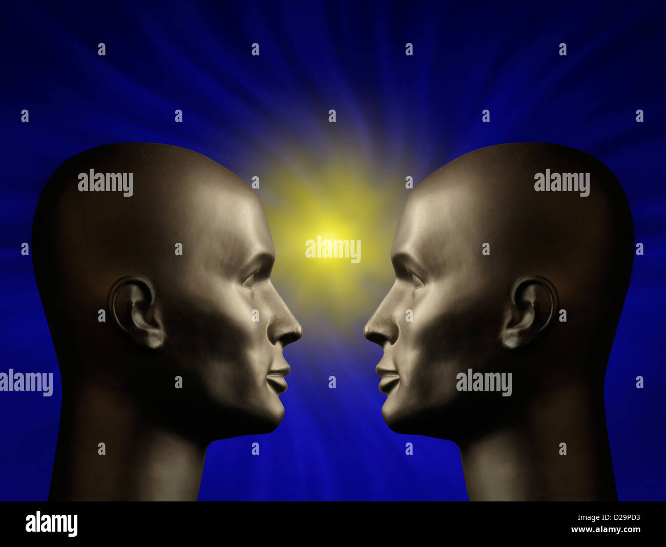 Two android heads facing one anothe Stock Photo