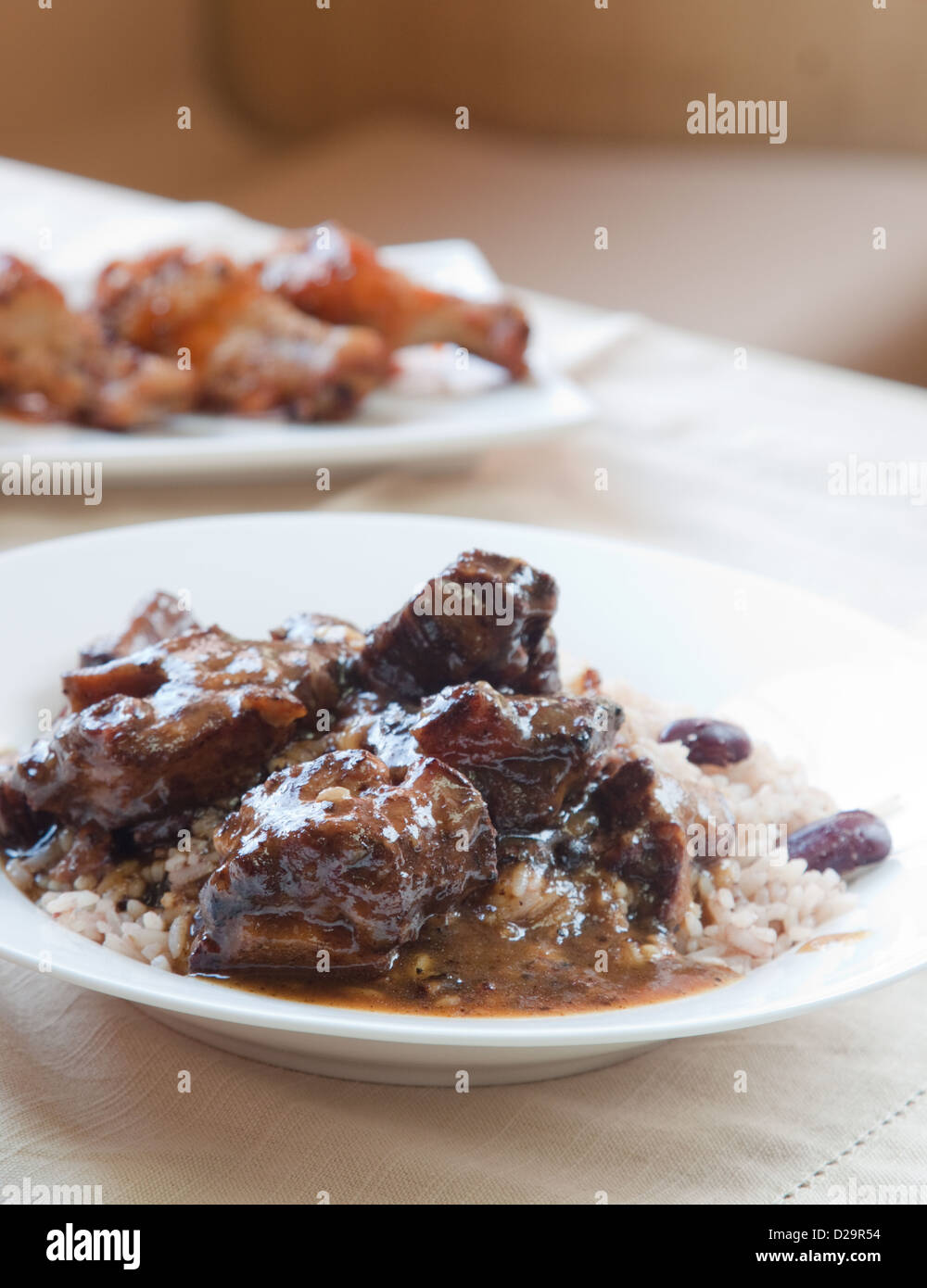 Jamaican curried chicken rice red kidney beans hires stock photography