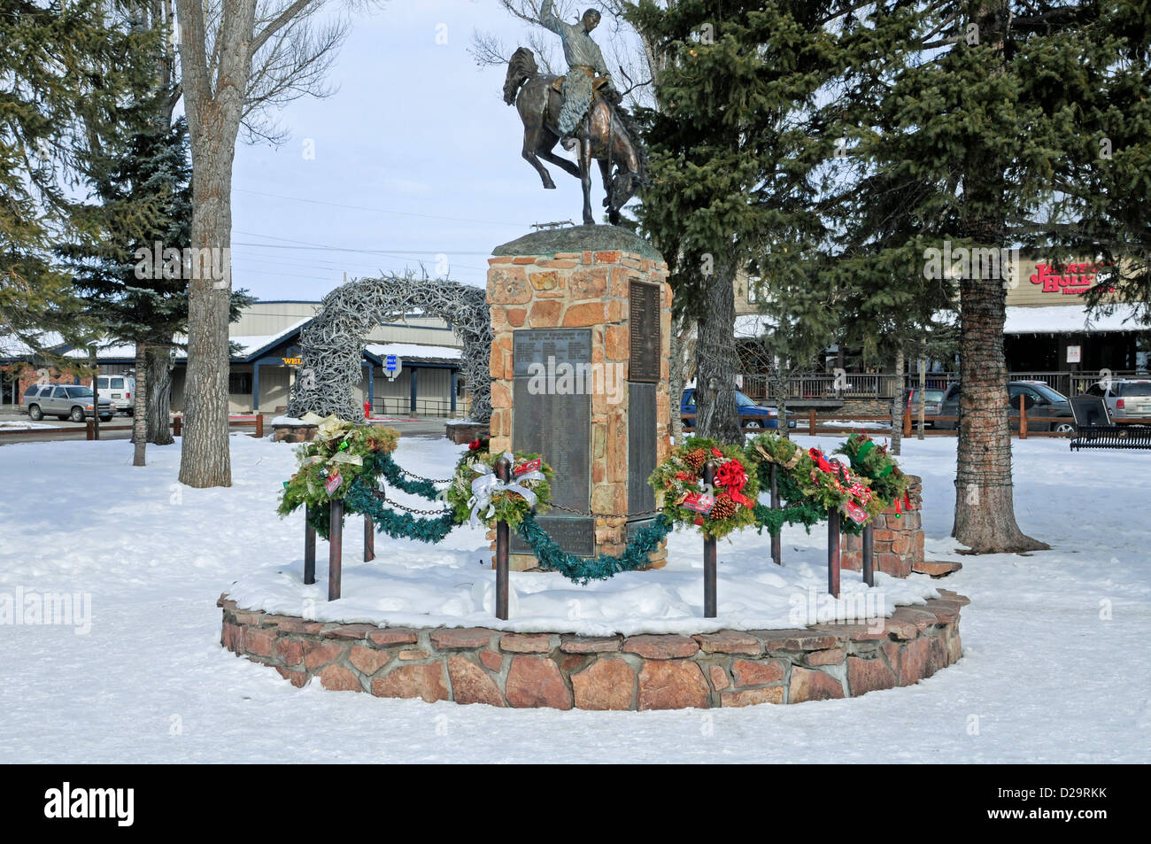 Jackson hole wyoming bucking bronco statue war hires stock photography