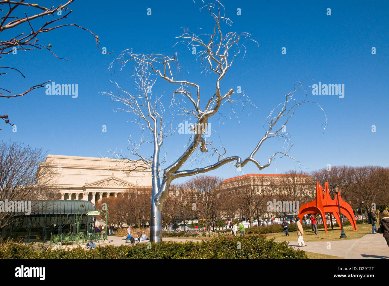 Washington D.C. National Gallery Art Sculpture Garden Stainless Steel Metal Tree Sculpture Graft Artist Roxy Paine 2008-2009 Stock Photo