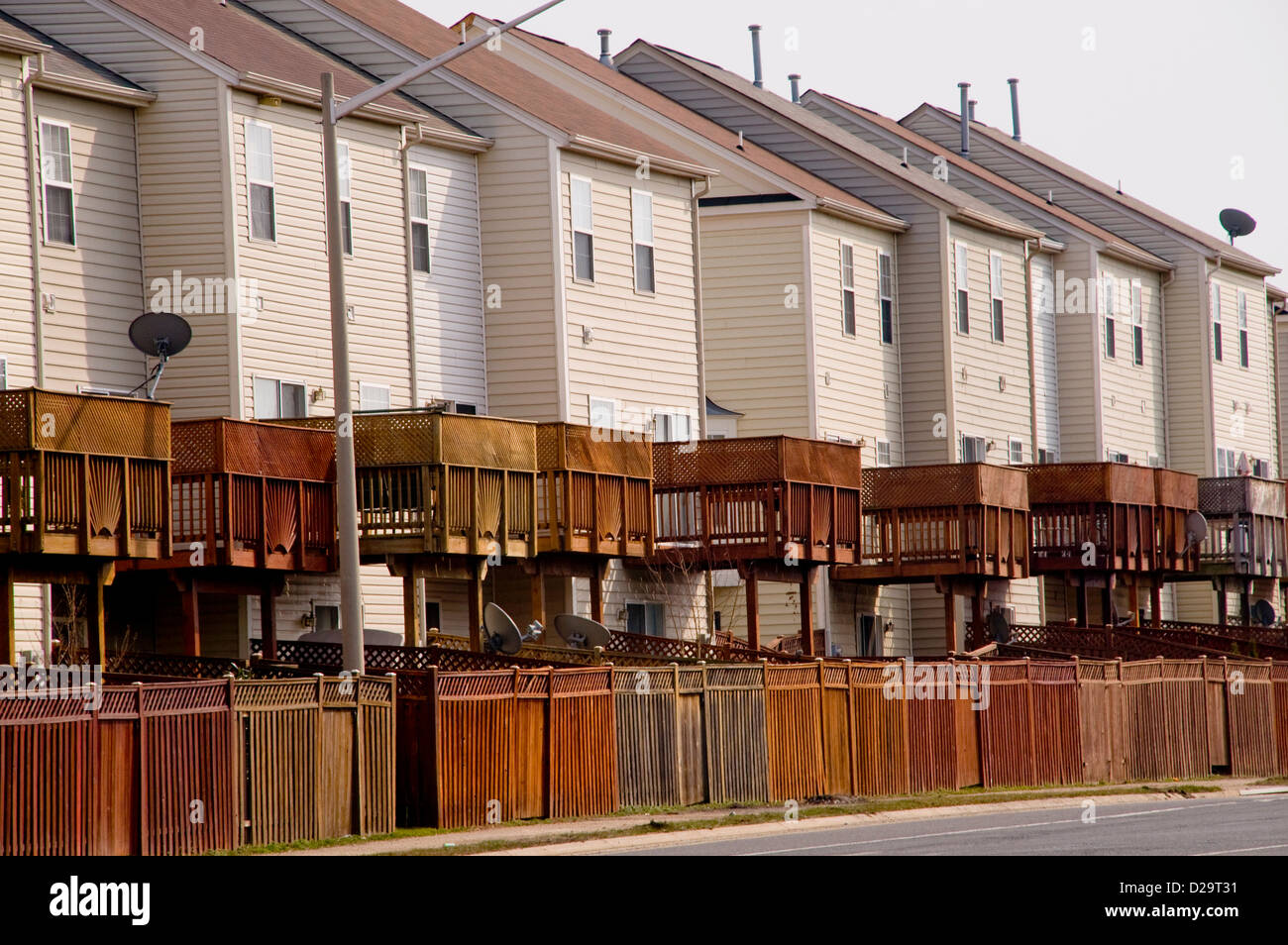 Tv Dishes, Virginia Townhouses Stock Photo