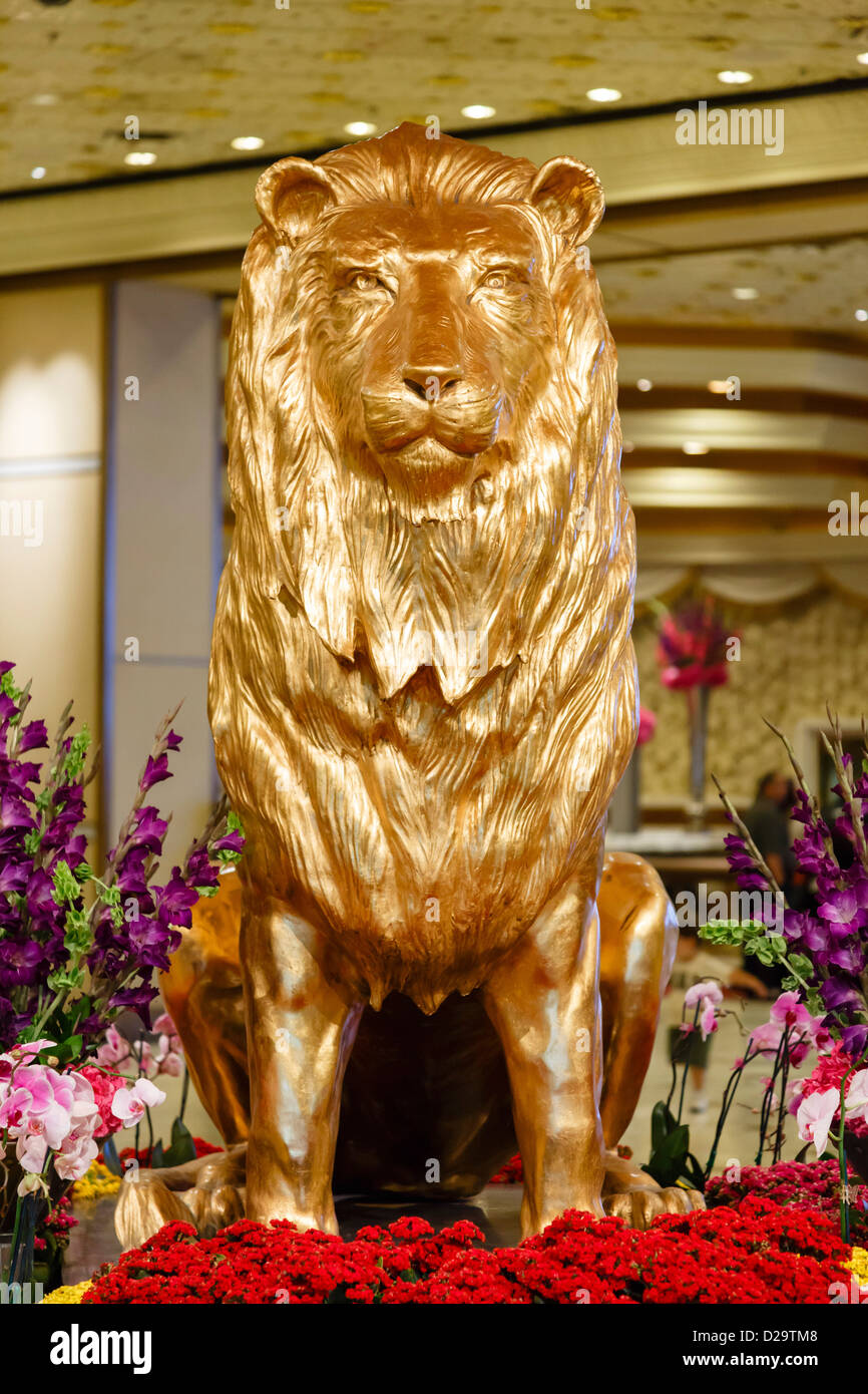 Statue of the MGM Lion in the MGM Grand Hotel Las Vegas Stock Photo