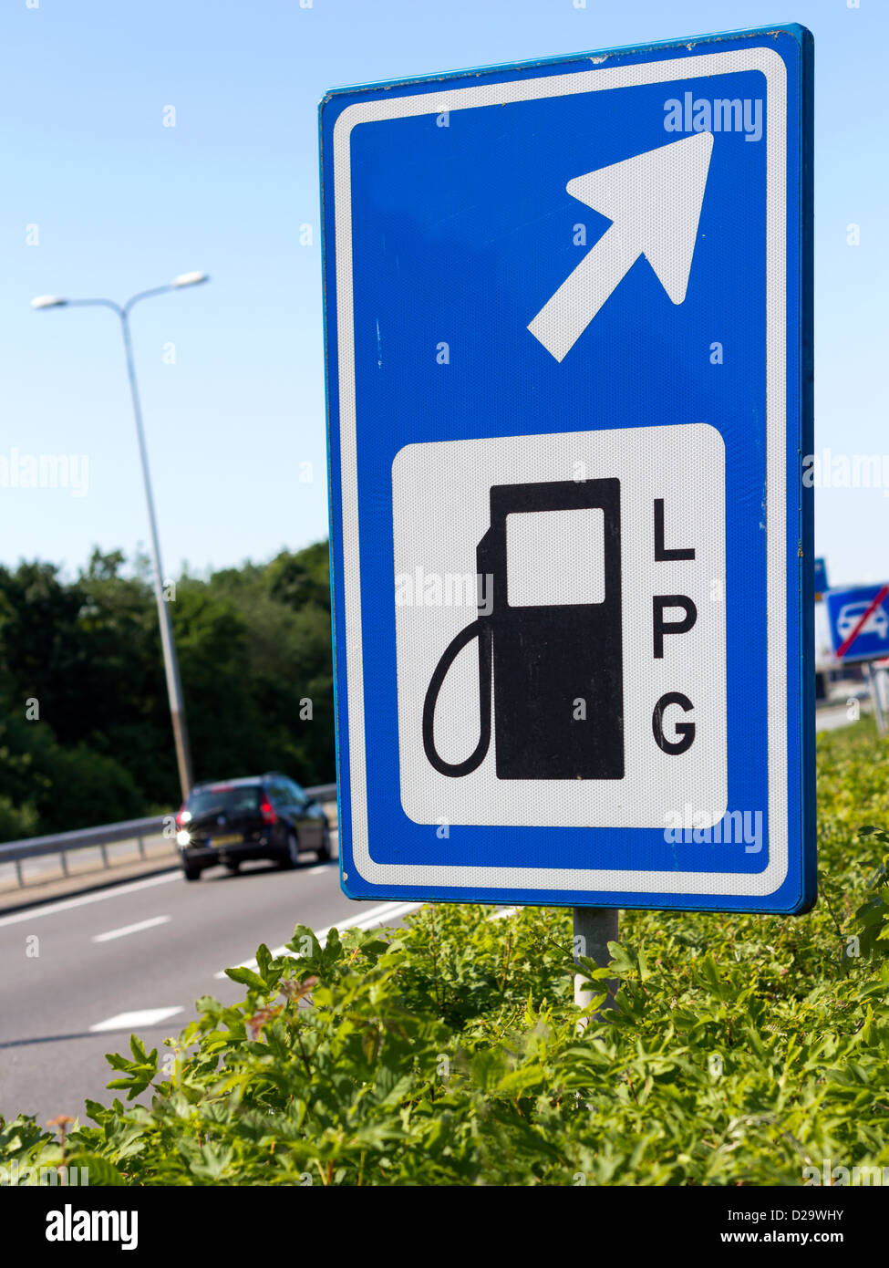 LPG filling station road sign along a Dutch highway Stock Photo