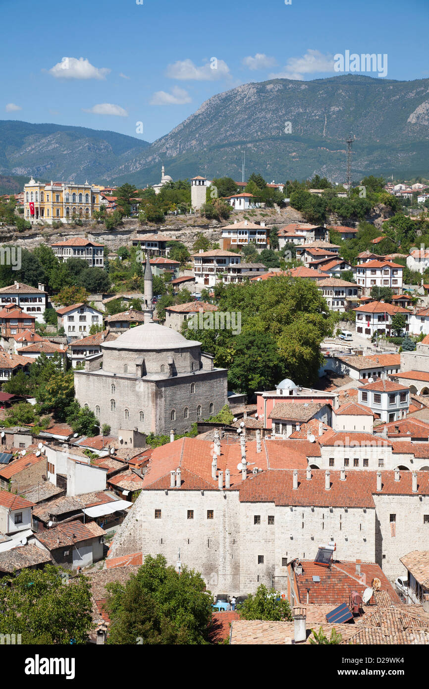 panoramic view and Koprulu Mehmet mosque and Caravansary Cinci Hani, Safranbolu, Asia, Turkey Stock Photo
