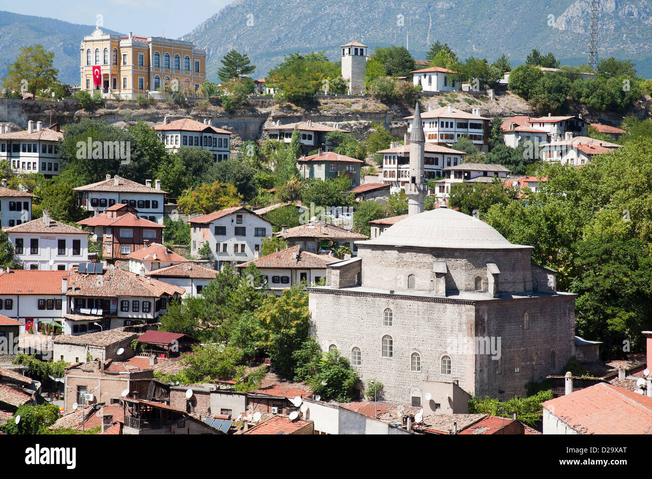 panoramic view and Koprulu Mehmet mosque and Caravansary Cinci Hani, Safranbolu, Asia, Turkey Stock Photo