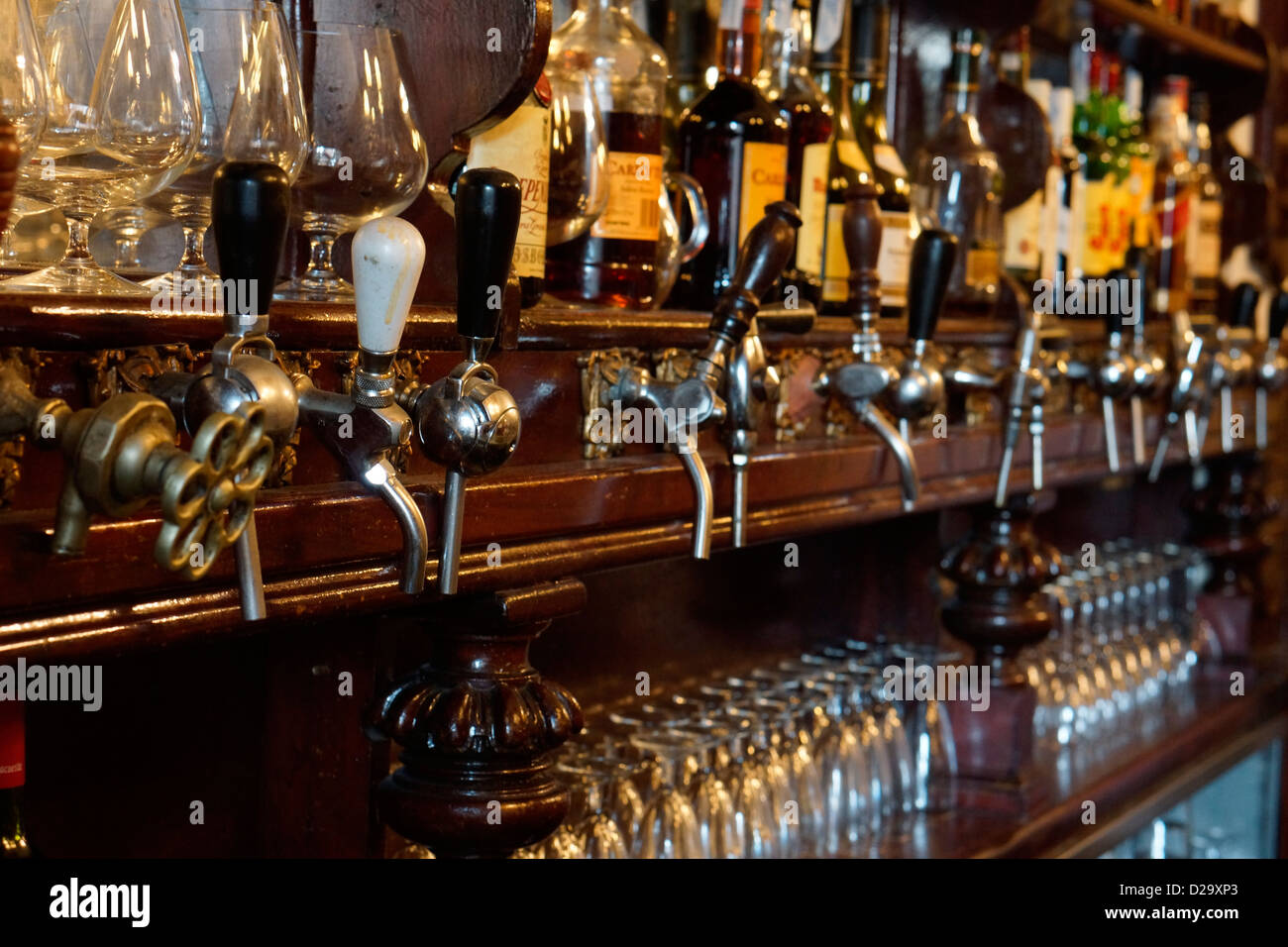 bar casa alberto madrid spain tap taps beer vermouth vermut Stock Photo