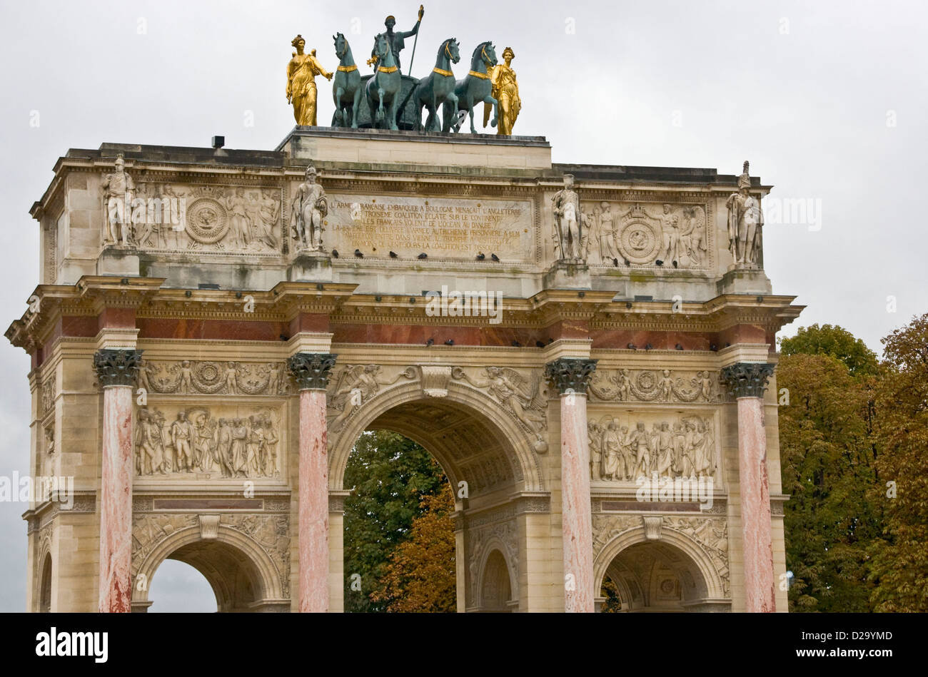 Ornate artwork sculptures and carvings Arc de Triomphe du Carrousel Paris France Europe Stock Photo