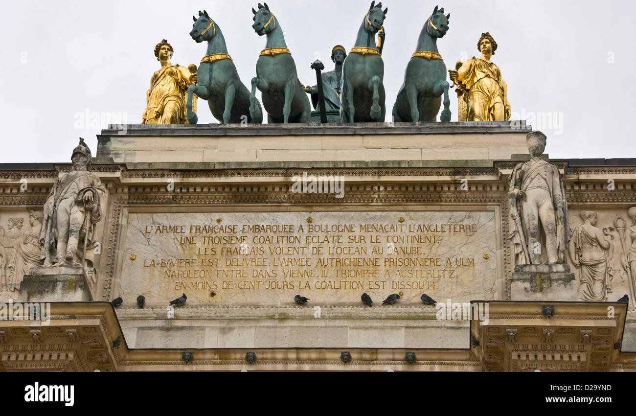 Ornate decorative sculptures and statues Arc de Triomphe du Carrousel Paris France Europe Stock Photo