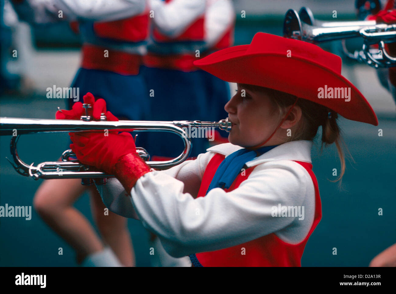 New York City, Trumpet Player In Marching Band, In Parade Stock Photo