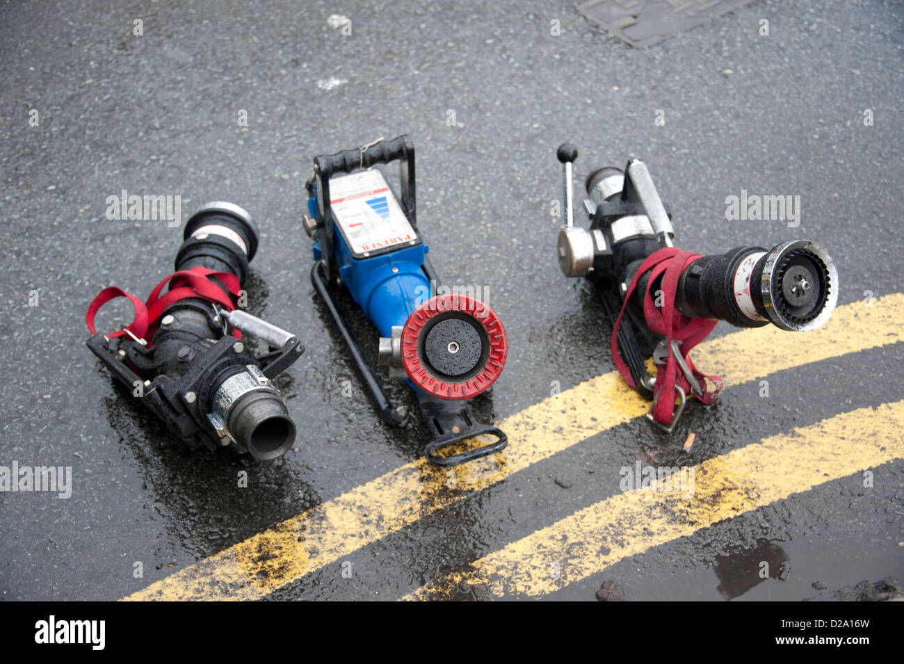 Fire and Rescue Service Ground Monitor Nozzles Stock Photo