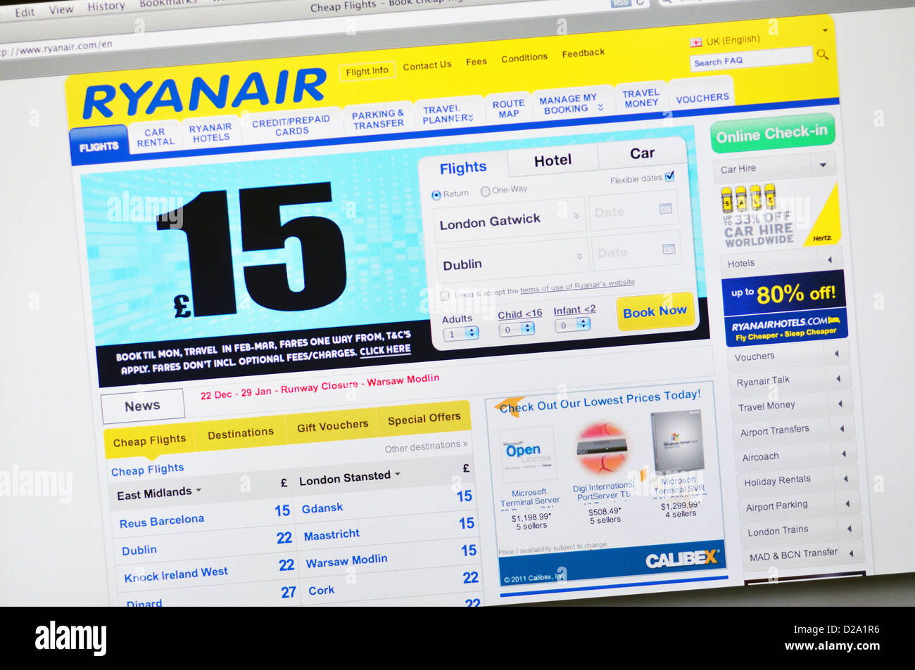 Ryanair website - online airline tickets Stock Photo