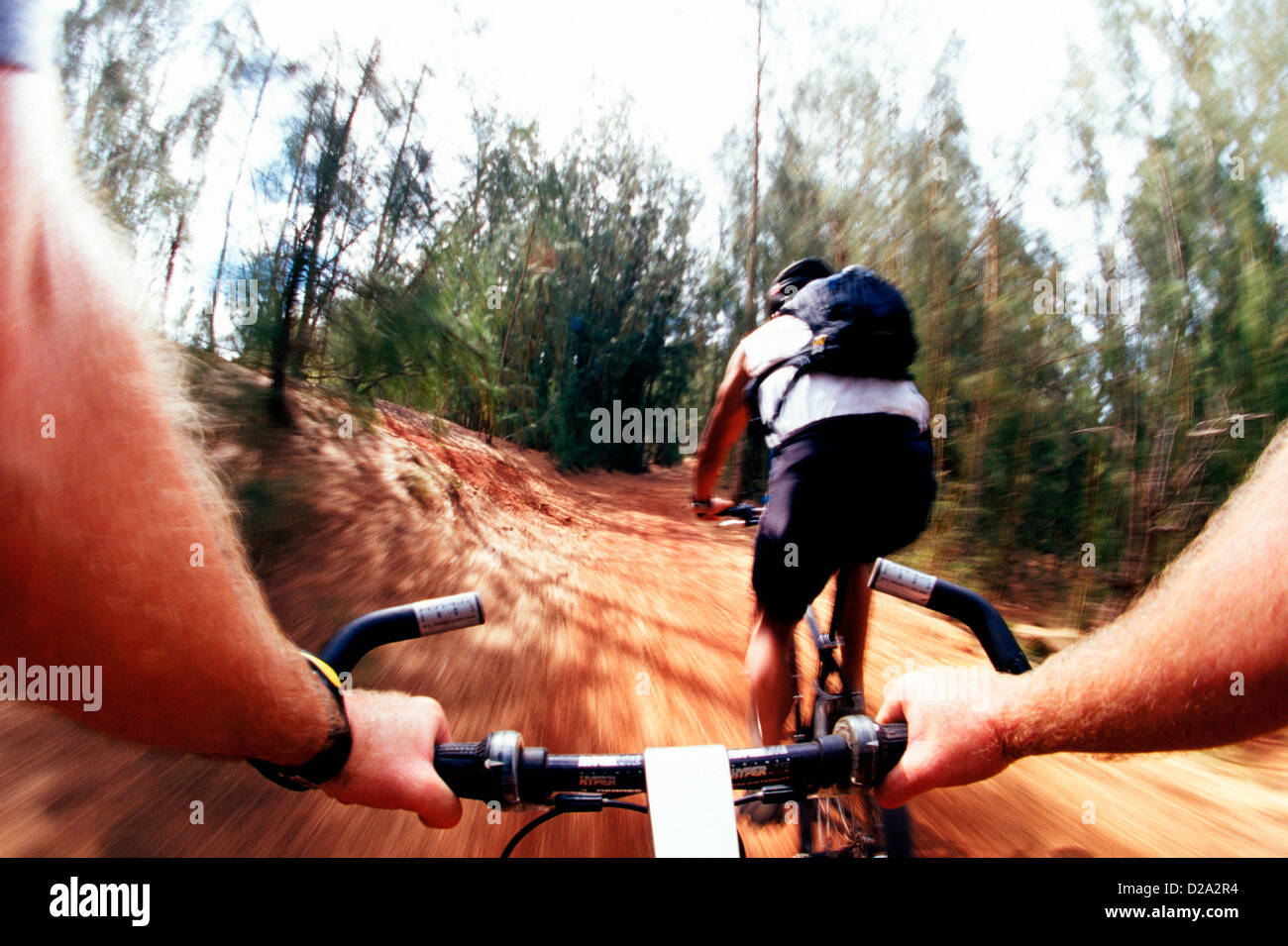 Hawaii, Oahu. Man Mountain Biking In Kuhuku Motor Cross Park. Point Of