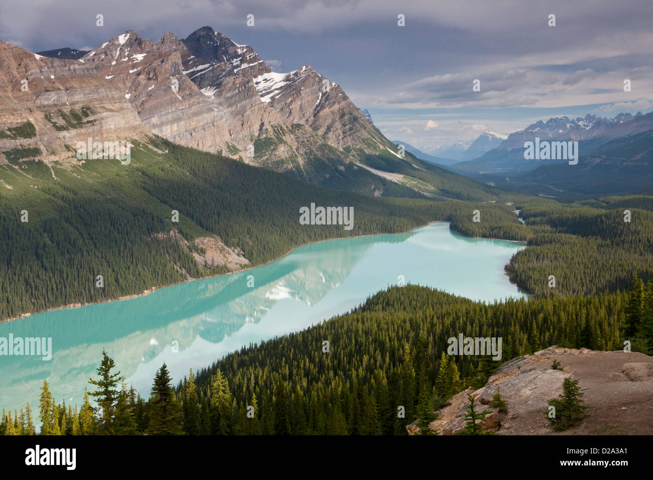 Dramatic clouds over Peyto Lake and Mt. Patterson in Banff National Park, Canadian Rockies, Alberta, Canada. Stock Photo