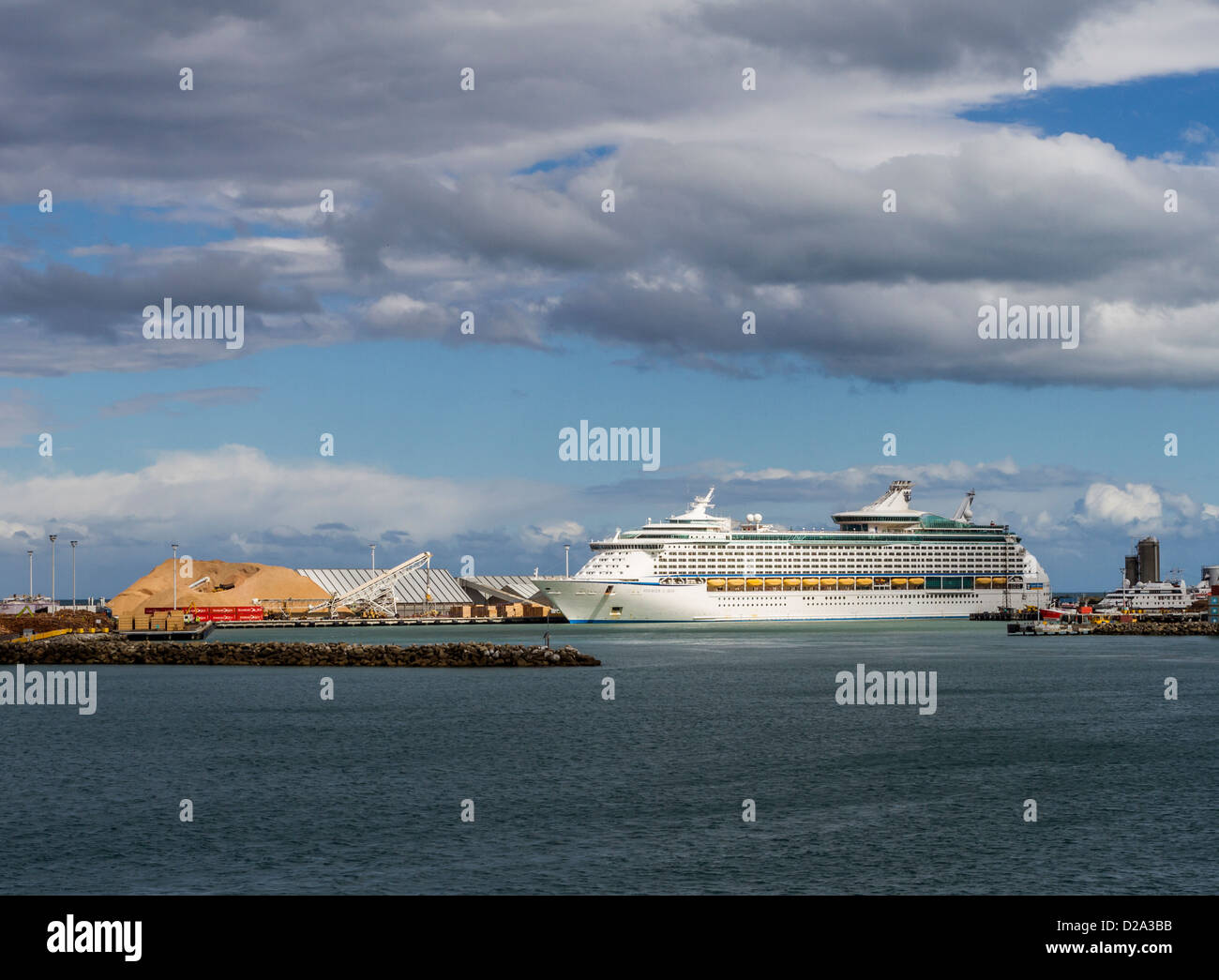 Luxury cruise ship Voyager of the Seas at the Port of Napier, New Zealand Stock Photo