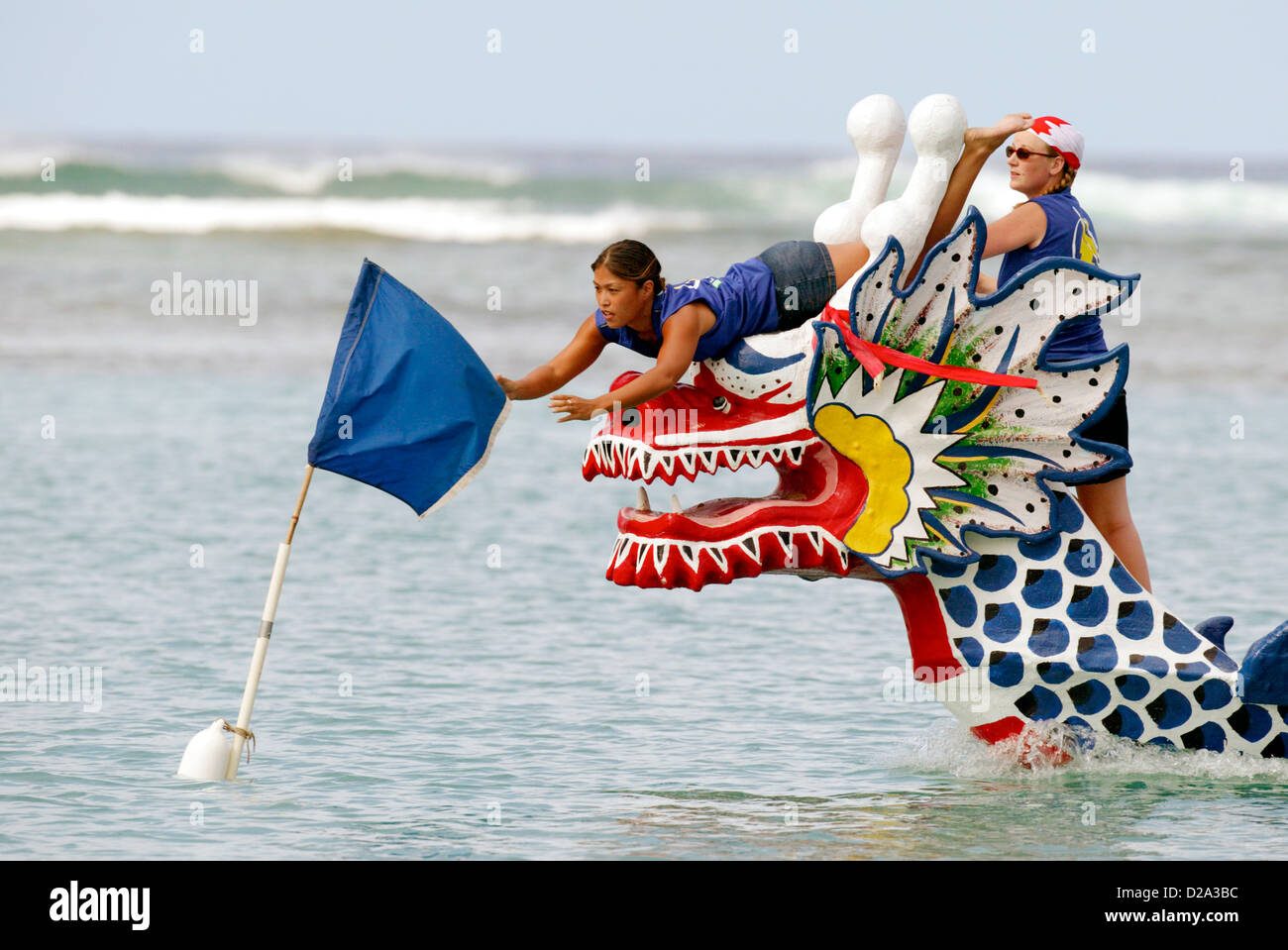 Honolulu Hawaii  Dragon Boat Race Flag Puller For Canadian Team Dragon Boat Festivals (Tuen Ng) Began In Fourth Century B.C In Stock Photo