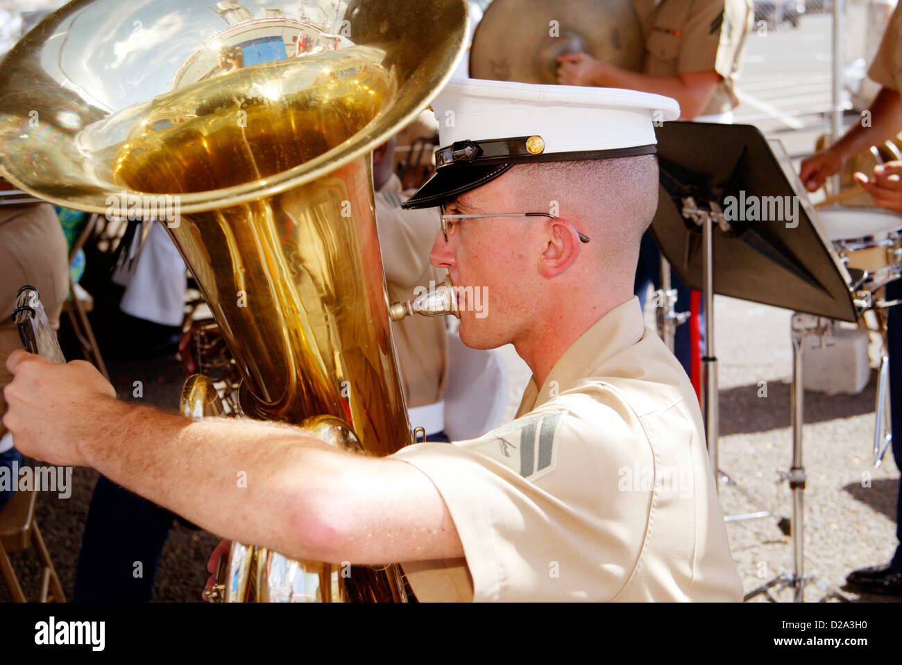 Honolulu Hawaii Marine Corps Band Tuba Player Plays National Anthem