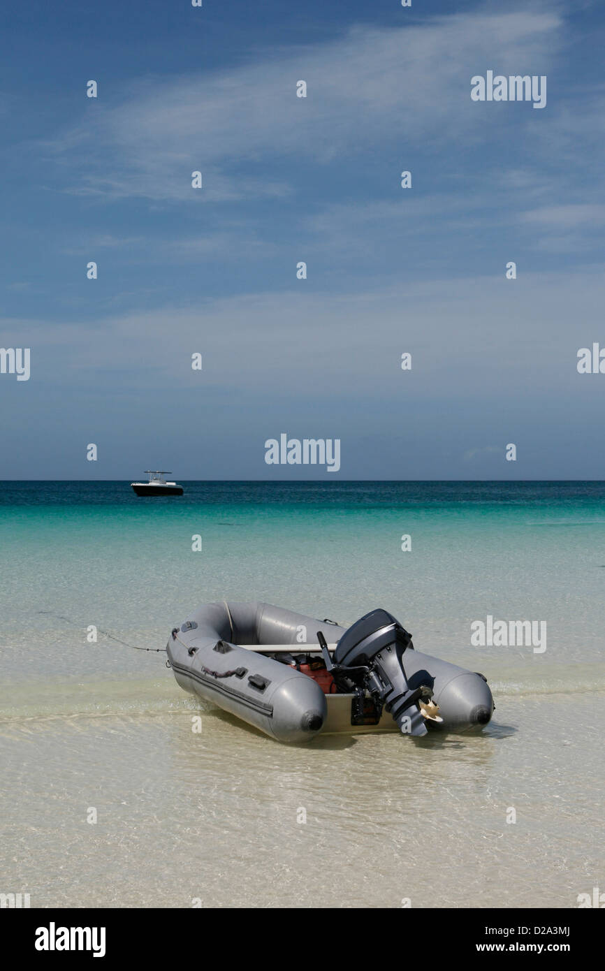 An inflatable motorboat at Boracay beach in the Philippines Stock Photo ...