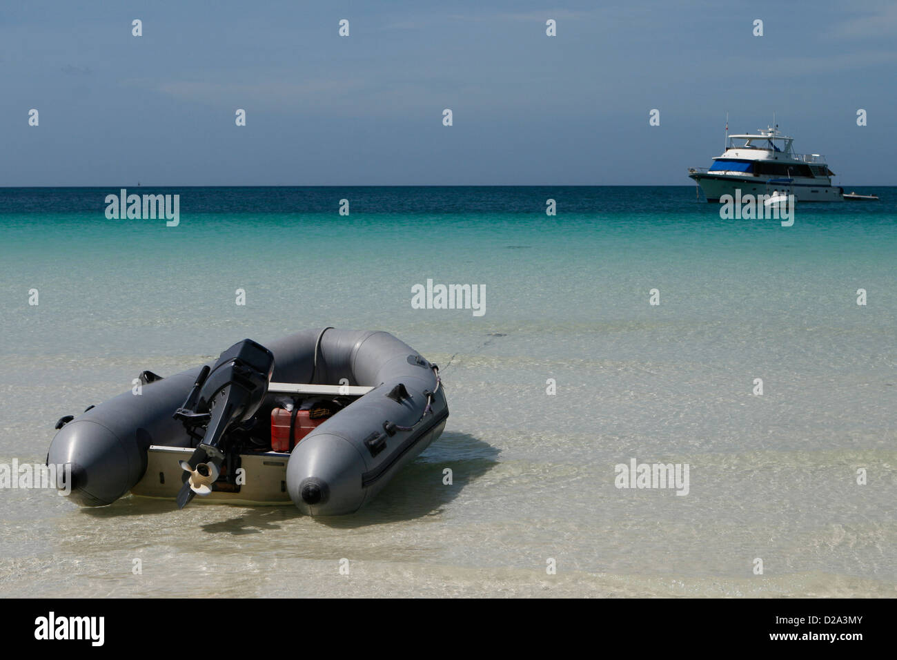 An inflatable motorboat at Boracay beach in the Philippines Stock Photo ...
