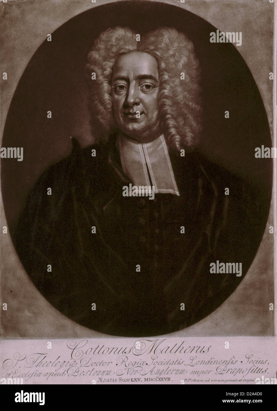 Cottonus Matherus S Theologiae Doctor Regia Societatis Londonensis .. Aetatis Suae Lxv Mdccxxvii [1727] / P Pelham Ad Vivum Stock Photo