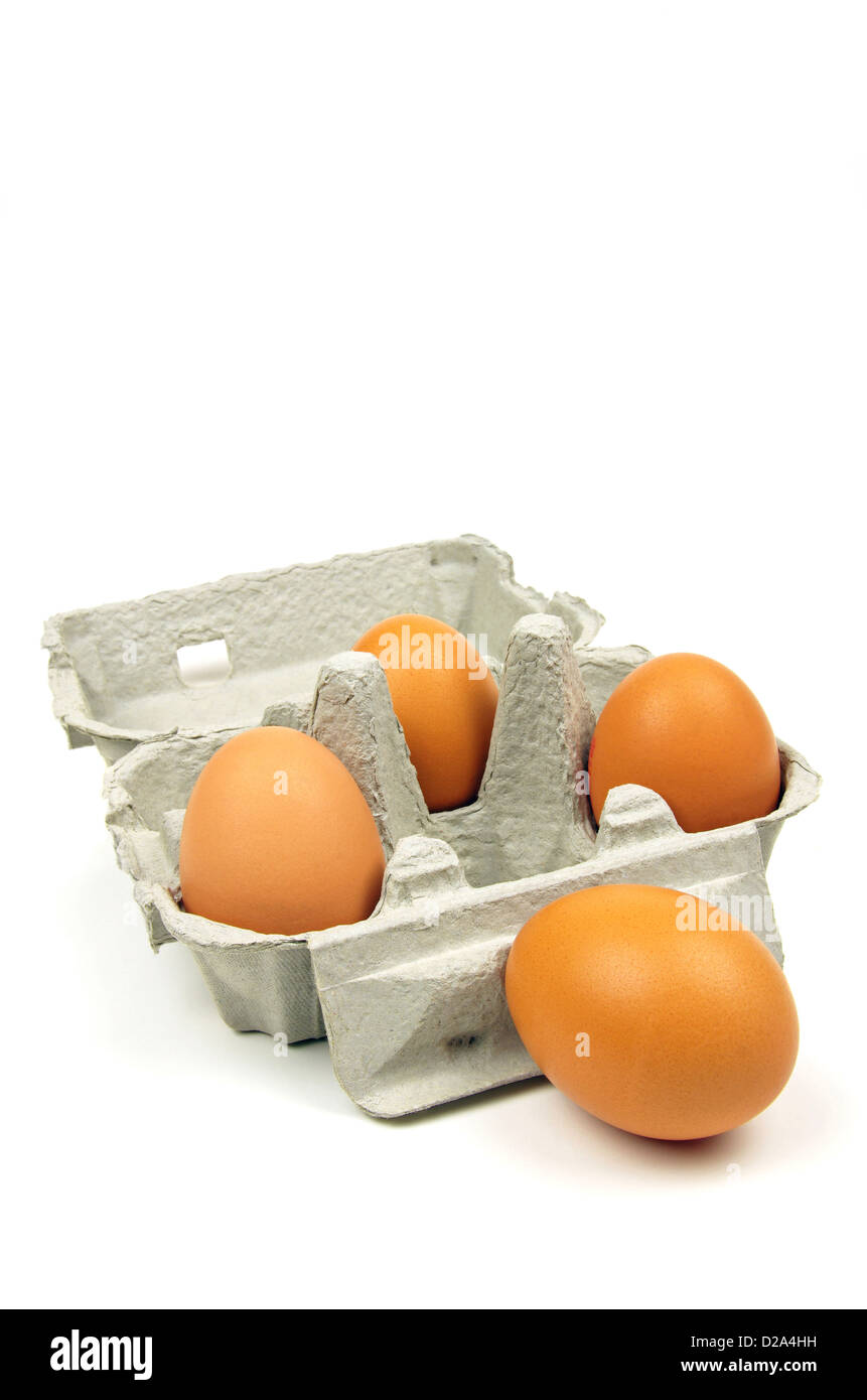 fresh brown eggs in an open box Stock Photo