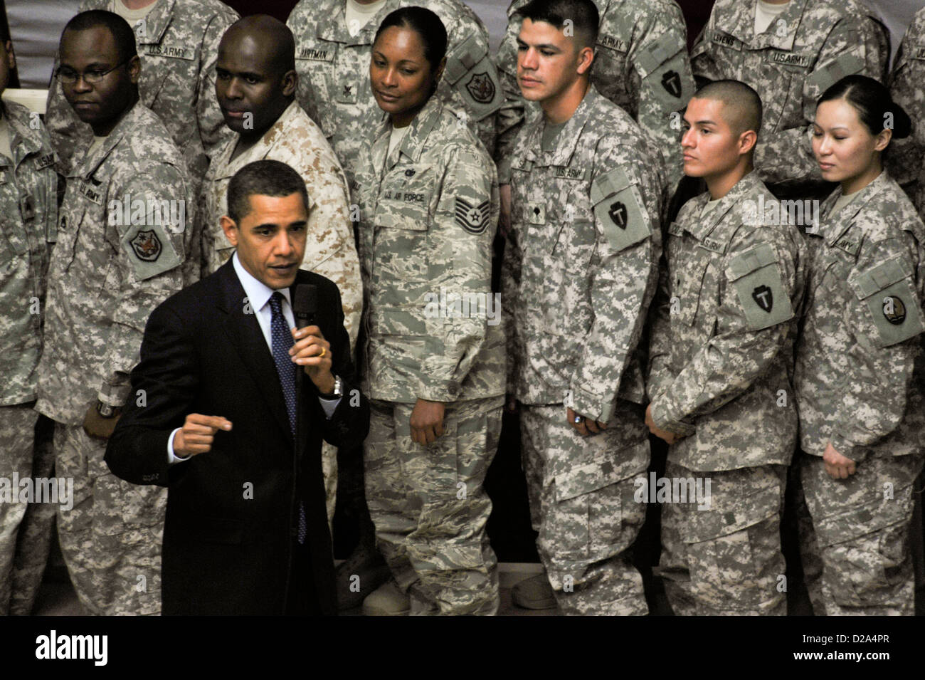 U.S President Barack Obama Speaks U.S Soldiers Sailors Airmen Marines Civilians Assigned Multi-National Corps - Iraq Faw Palace Stock Photo