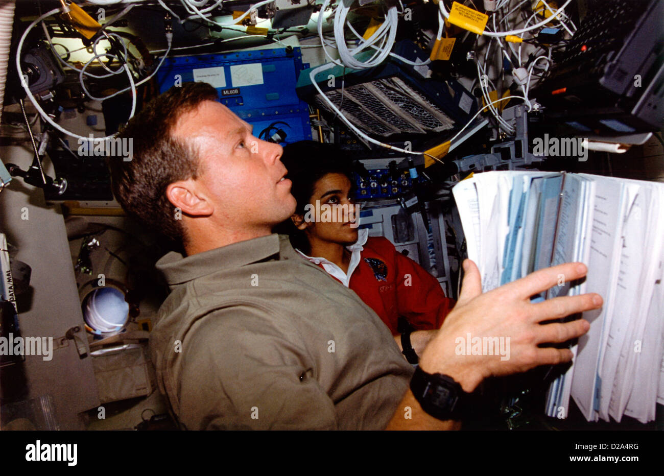 Texas, Houston, Johnson Space Center. Astronauts Steven W. Lindsey And Kalpana Chawla On Space Shuttle Columbia. Stock Photo
