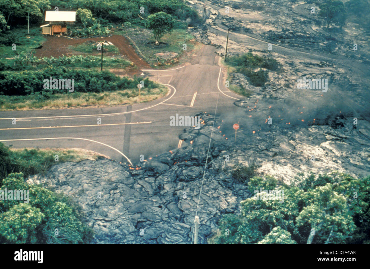 Hawaii, Kalapana Gardens Subdivision. Active Pahoehoe Lava Flow Stock