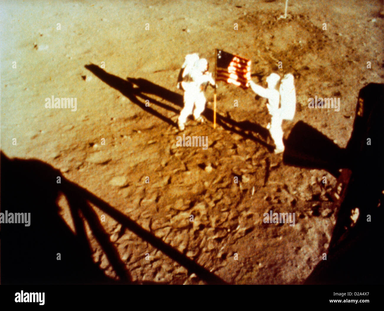 Apollo 17 Astronauts On Moon, Taurus-Littrow Landing Site, 12-72. Schmitt Beside Flag. Stock Photo
