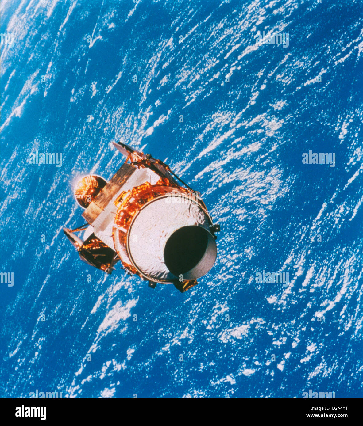 Spacecraft In Orbit Over The Earth. Stock Photo