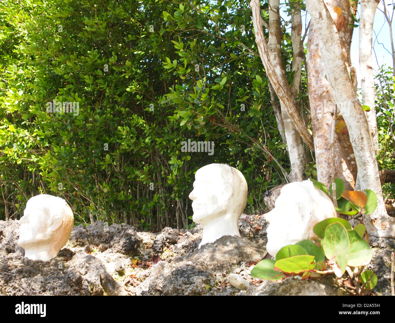 Interesting busts on a rock Stock Photo - Alamy