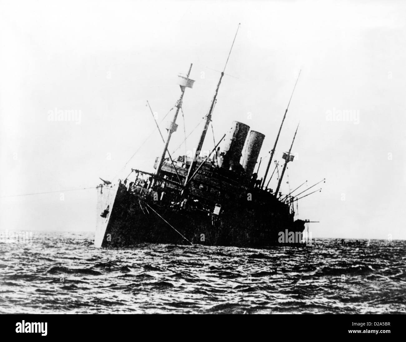 World War I. U.S. Transport Ship 'Covington' Struck By Submarine, July 1918 Stock Photo