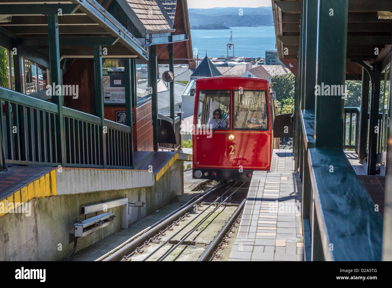 The Wellington Cable Car is a funicular railway travelling between Lambton Quay in the city and the hillside suburb of Kelburn. Stock Photo
