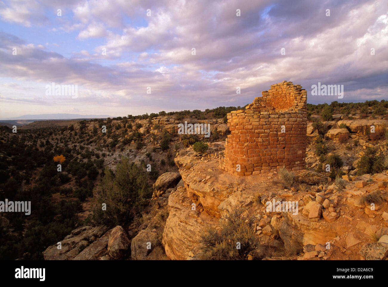 Utah, Hovenweep National Park, View Of Valley Atop Ridge Stock Photo