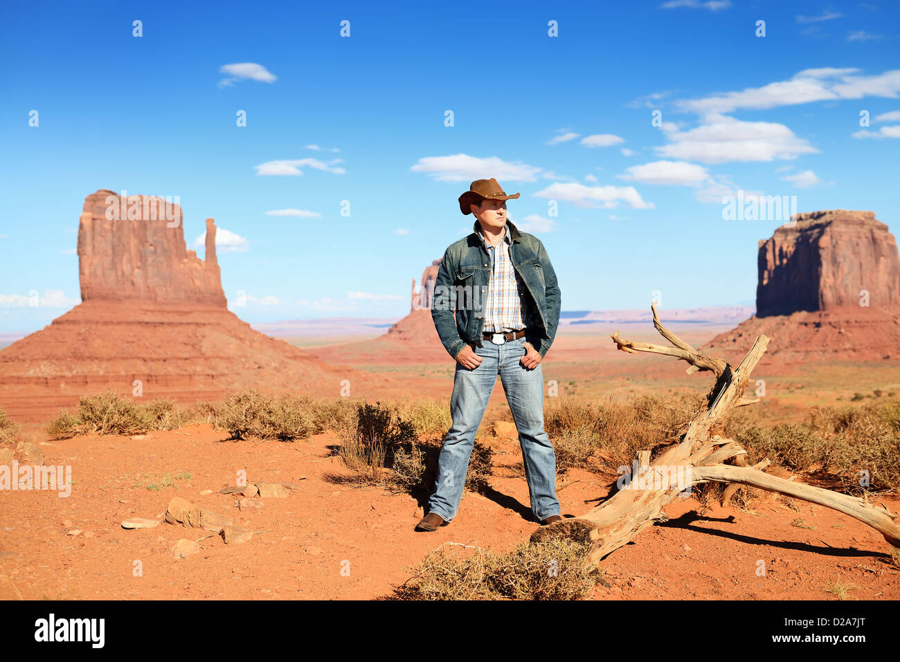 attractive cow boy in famous Monument valley National tribal park, USA Stock Photo