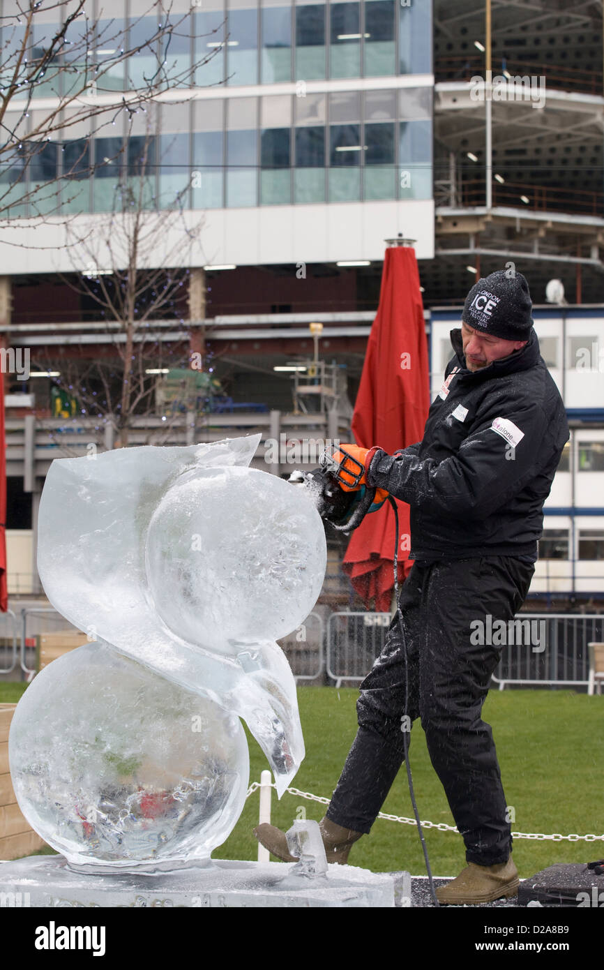 Ice sculptures Canary Wharf London England 'The Wonders of the Universe