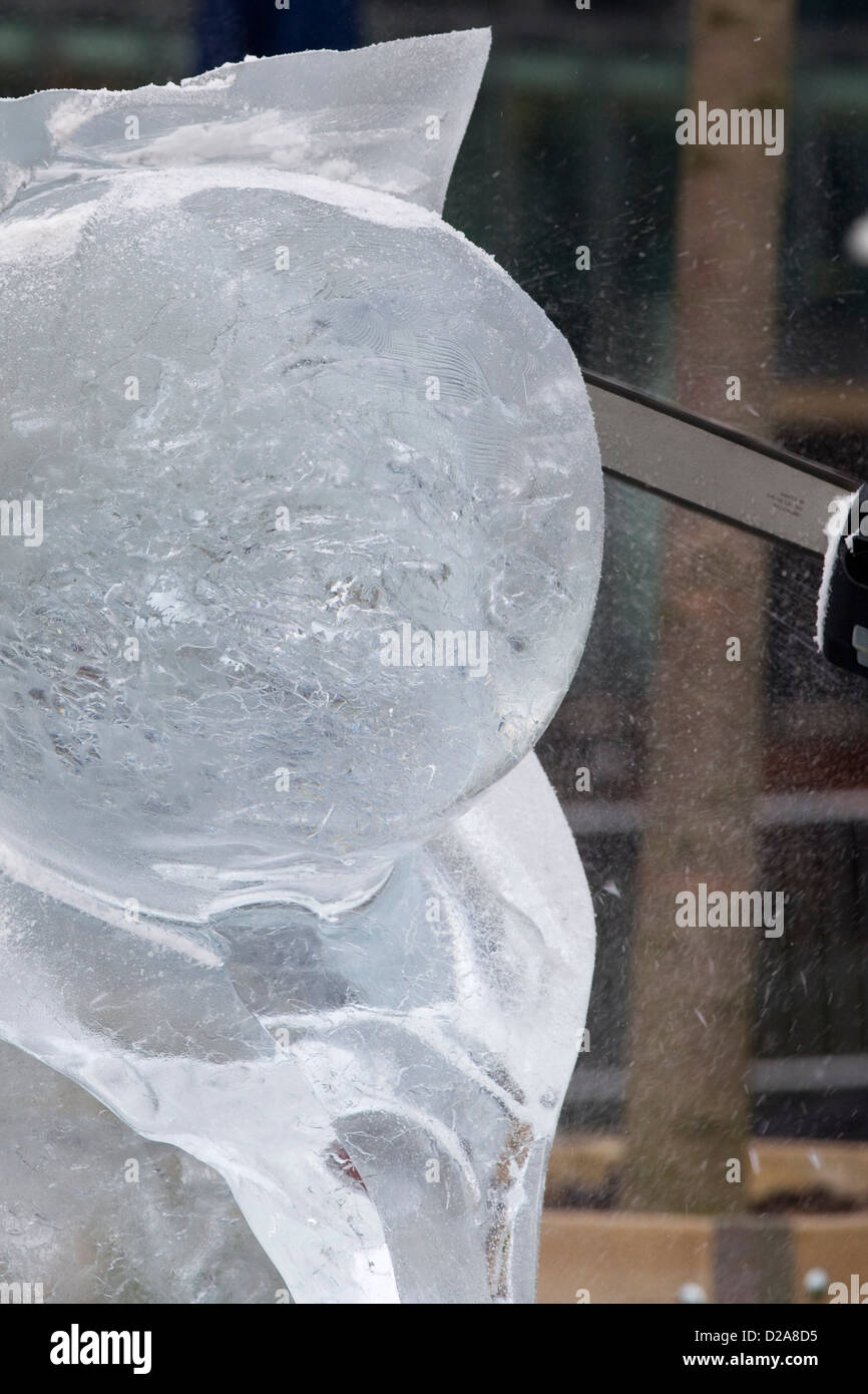 Ice sculptures Canary Wharf London England 'The Wonders of the Universe