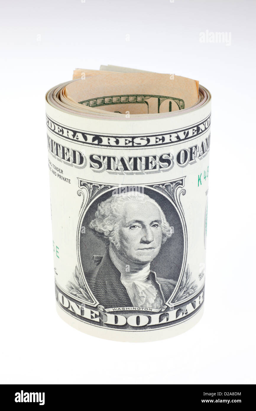 Ten u s dollars bills rolled together hires stock photography and images Alamy