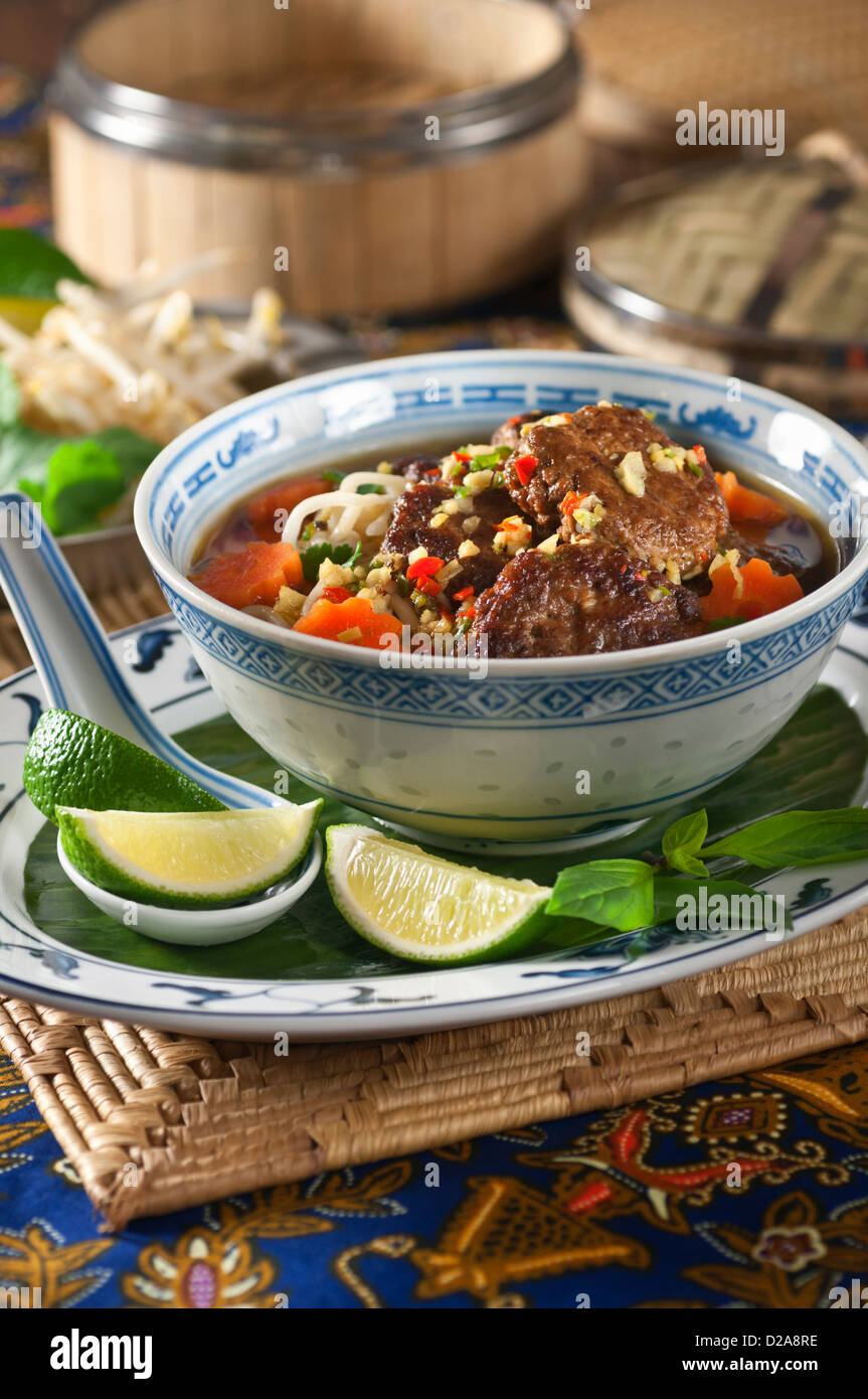 Bún Chả Grilled pork and noodle soup Vietnam Food Stock Photo