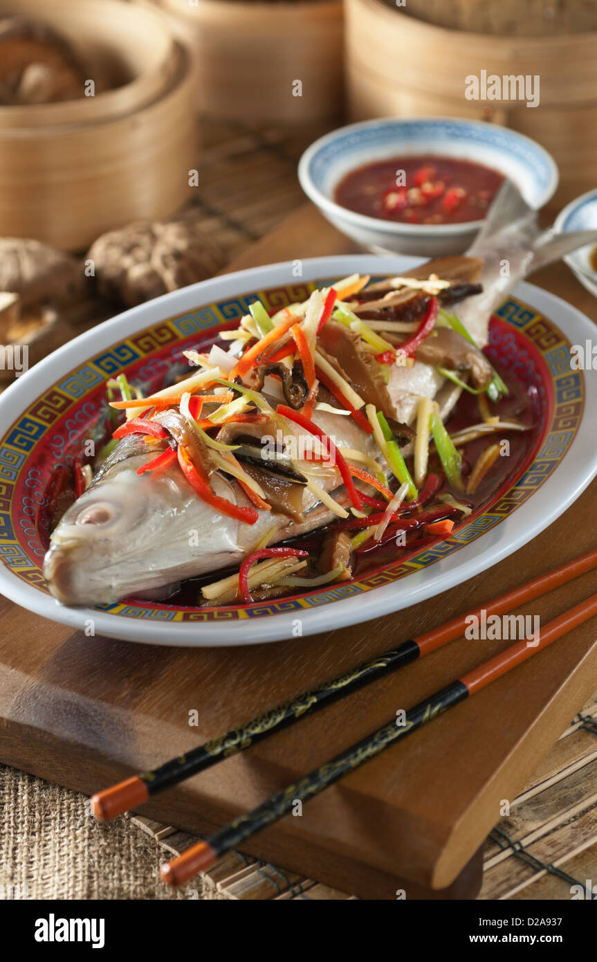 Whole steamed fish Chinese Food Stock Photo