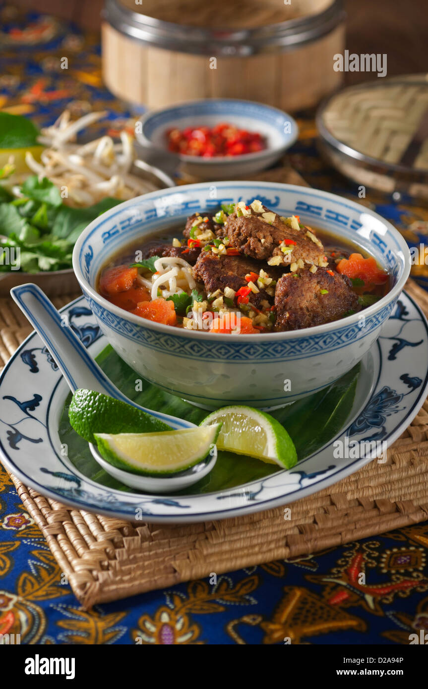 Bún Chả Grilled pork and noodle soup Vietnam Food Stock Photo