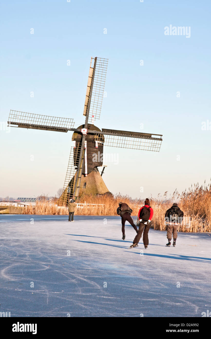 Ice skating in the countryside from the Netherlands in winter Stock