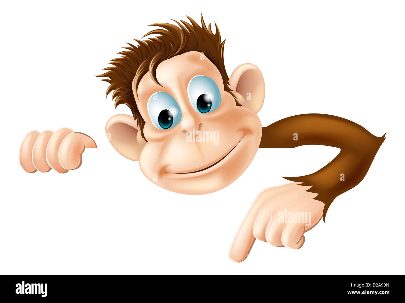 An illustration of a cute cartoon monkey peeking round from behind a ...